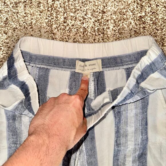 Cloth & Stone Women's Linen Blend Blue White Stripe Summer Pants Size Medium - Picture 10 of 11